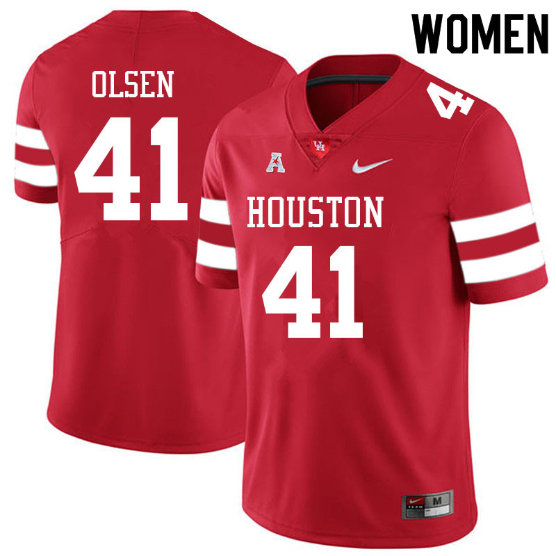 Women #41 Perry Olsen Houston Cougars College Football Jerseys Sale-Red